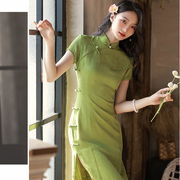 民国风清新绿色旗袍年轻款高端气质复古老上海素雅日常少女连衣裙