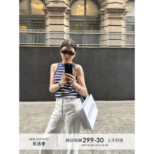 YANGLE_条纹背心女内搭2024夏季时尚弹力修身小个子无袖上衣