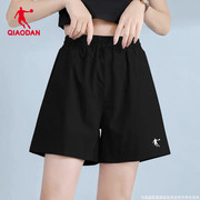 乔丹短裤女2024夏季跑步健身裤子，黑色阔腿热裤冰丝运动裤