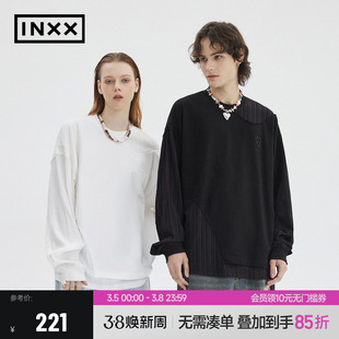 INXX APYD 双领口设计结构长袖T恤男褶皱肌理拼接个性上衣潮