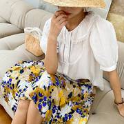 夏季气质淑女衬衣女短袖白色薄款上衣法式设计感韩国品质女装