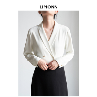 limonn气质通勤显瘦v领长袖衬衫女职业，面试垂感不易皱衬衣秋装新