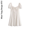 法国小众复古方领赫本风，刺绣连衣裙甜美少女，感度假风白色棉布裙