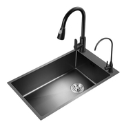 德国纳米横向洗菜盆水槽，厨房304不锈钢洗碗槽单槽黑色水池菜盆