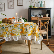 法式清新复古桌布黄色花朵印花荷叶边田园风格餐桌家用长方形桌布