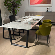意式极简天然大理石餐桌，现代简约长方形饭桌，4人6人家用吃饭桌子