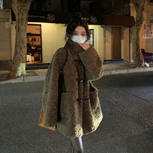 羊羔毛外套(毛外套)女冬季韩版宽松加厚保暖慵懒风环保皮草毛绒绒(毛绒绒)大衣
