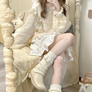 ruibbit「秋日奶油泡芙」娃娃领蕾丝，纯棉衬衫罩衫日系少女奶黄色