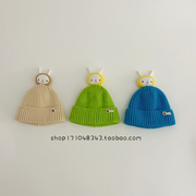 婴儿帽子秋冬款毛线帽套头帽，男女宝宝可爱小兔子护耳帽保暖针织帽