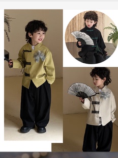 男童中国风汉服唐装套装，2024春季中式立领，上衣裤子休闲演出服