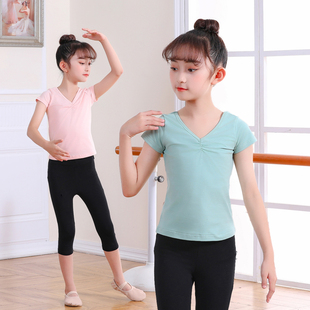 儿童舞蹈夏季短袖上衣分体套装，女童舞蹈服少儿中国舞练功服体操服