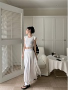 简约白色休闲套装女夏季2024无袖T恤上衣高腰垂感长裙两件套