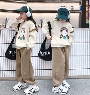女童春秋款卫衣套装，2023中大童女装洋气，韩版休闲运动裤两件套