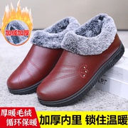 老北京布鞋棉鞋女加绒，冬季保暖中老年防滑一脚蹬平底老人棉鞋