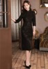 品牌黑色蕾丝旗袍2023年秋冬改良年轻款少女连衣裙优雅中长款