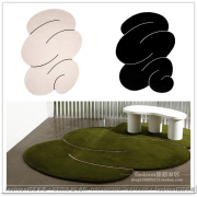 北欧美式异形不规则绿地毯创意艺术客厅茶几地垫轻奢INS风格黑白