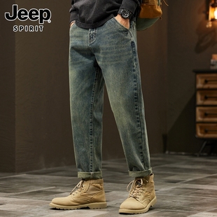 Jeep吉普牛仔裤男士春季潮流美式宽松直筒复古锥形水洗长裤子男裤