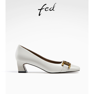 fed法式单鞋秋季女鞋优雅粗跟一脚蹬浅口单鞋女款R0803-ZC060