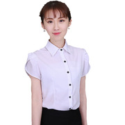 韩版白衬衫女短袖荷叶袖雪纺衫黑色显瘦百搭衫衣职业装服女夏