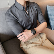 夏季半袖衬衫男士薄款七分袖韩版潮流短袖五分中袖男休闲纯色衬衣