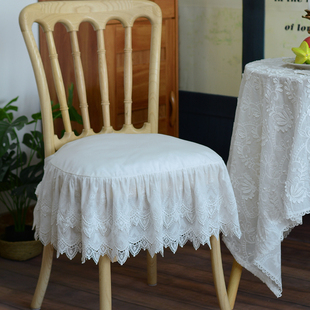 定制椅垫法式欧式纯色蕾丝荷叶边纯棉家用餐椅靠背罩椅子垫