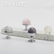 olrvli粉色石头拉手镀铬银现代北欧抽屉拉手紫色大理石衣柜门把手