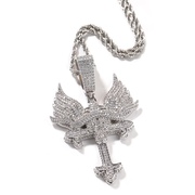 欧美嘻哈十字架项链小众创意，天使之翼十字造型吊坠，情侣项链毛衣链