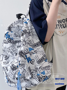 大橘猫日系复古涂鸦设计个性背包，男韩版ins街拍潮搭书包双肩包女