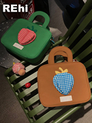 REhi 草莓镜子洗漱包大容量化妆包便携旅行手提可爱拉链收纳包