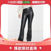 香港直邮潮奢asos女士设计长筒，弹力仿皮喇叭型裤子(黑色)