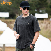 jeep吉普2024夏季重磅，水洗短袖t恤男士，宽松大码户外休闲上衣