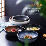 日式餐具加厚深圆盘陶瓷，菜盘子创意早餐盘碟子，和风家用碗盘碟套装