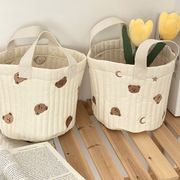 韩国ins刺绣小熊收纳桶宝宝尿布奶瓶整理袋布艺化妆包零食手拎包