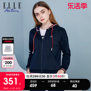 ELLE Active针织连帽外套女2022年秋冬休闲运动开衫卫衣百搭上衣