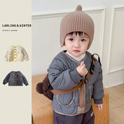 韩国童装男女宝宝外套秋冬季婴幼童，洋气口袋棉服加厚男童夹棉上衣