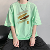 300g重磅纯棉短袖t恤男夏季荧光，绿色半袖宽松体恤百搭打底衫潮流