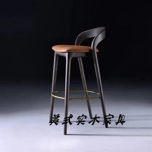 美式实木吧台椅家用原木靠背高脚凳现代简约酒吧椅白蜡木创意吧椅
