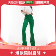 香港直邮潮奢topshop女士弹性，天鹅绒灯芯绒喇叭绿色裤子