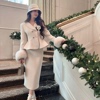 FairyJiang 冬季白色羽绒内胆毛呢外套套装女半身裙两件套 含腰带