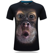 夏天衣服立体3d短袖t恤男创意个性圆领有加大码大脸猩猩图案印花