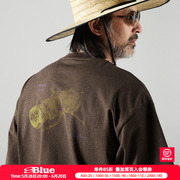 蓝岐锹甲做旧印花户外休闲五分袖短袖280g重磅宽松打底t恤男夏潮