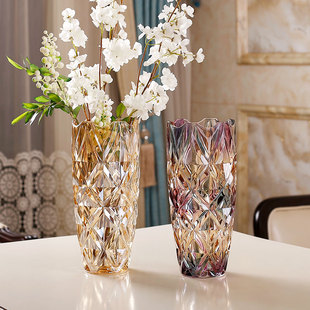 欧式轻奢透明水晶玻璃花瓶摆件客厅插花高级感餐桌富贵竹水培琉璃