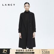 LANCY/朗姿羊毛大衣2022冬季中长款黑色职业高级感通勤外套