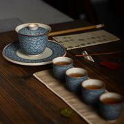 纯手工陶瓷青花盖碗，手绘青花仿古茶具三才，盖碗大号茶杯