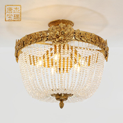欧式全铜水晶吸顶灯卧室，奢华客厅圆形，花纹法式led复古玄关灯具