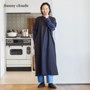 sunnycloudsshuttlenotes日本面料，女式纯棉条纹拼接连衣裙