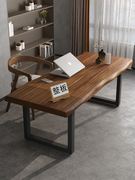 简约写字会议原木桌，大板实木办公桌加厚原木家用电脑，长条书法书桌