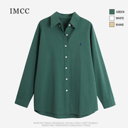 imcc设计感小众高级绿色刺绣，长袖棉衬衫，女2022秋翻领宽松衬衣ins