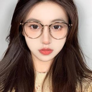 超轻纯钛素颜眼镜近视女款圆脸显瘦网上可配有度数韩版眼睛框架潮