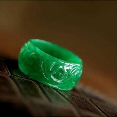 缅甸翡翠玉扳指帝王绿干青铁龙生戒指满色如意雕花男女指环